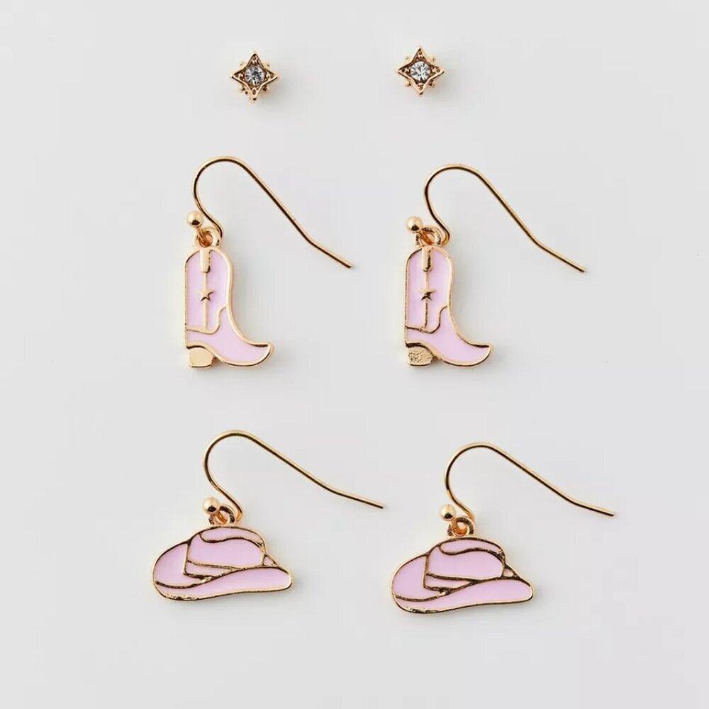 NWT Urban Outfitters Dolly Western Pink Earrings 3 Pack